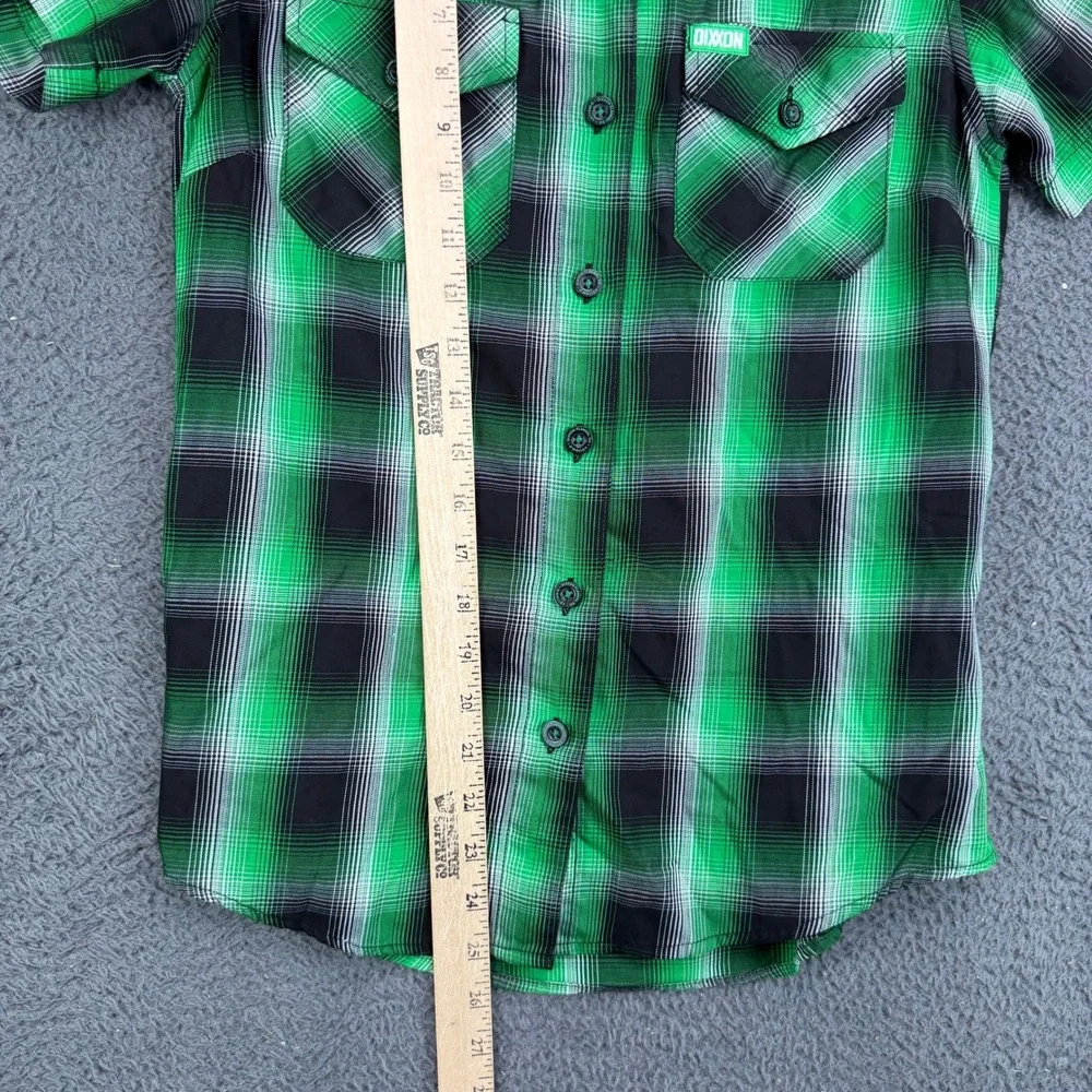 Dixxon Flannel Co OMalley Green Black Plaid Short Sleeve Kids Shirt Small S